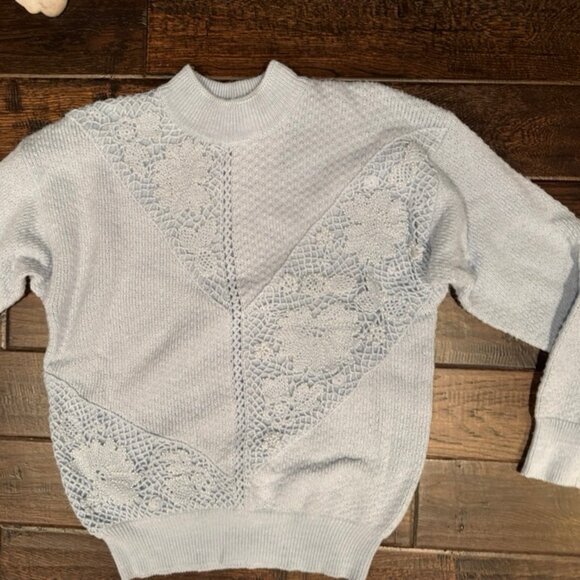 Vtg Jaclyn Smith BEADED Embroidered Sweater Blue Size Large Cottagecore - Picture 2 of 8